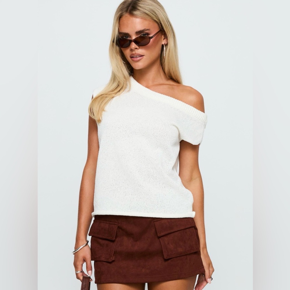 PRINCESS POLLY Women’s Off-the-Shoulder Cream Knit Sweater Top